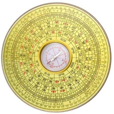 MAJORMENCH Chinesischer Kompass als Deko Runder Kompass aus Legierung Goldfarben zum Aufhängen und Hinstellen für Haus Feng Shui Taoistische und Buddhistische Dekoration