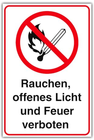 Schild Rauchen, offenes Licht und Feuer verboten. aus PVC Hartschaum 300x200 mm - 3 mm stark