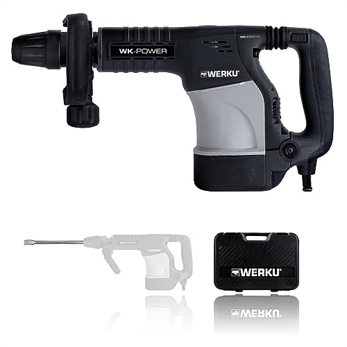 Werku WK400610, Martillo Demoledor, Calidad Profesional, Potencia 1200 W, Energía Impacto 14 J, Portabrocas SDS-Max, Sistema Antivibración, Incluye Maletín y Cincel