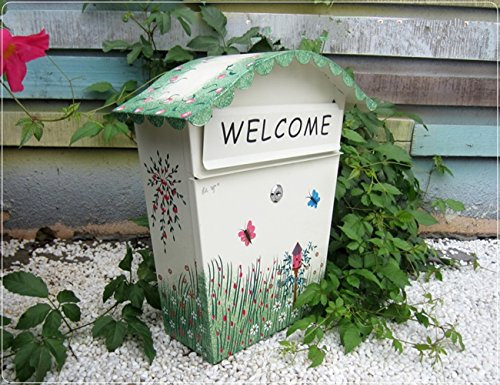 Sport Tent-Briefkasten Postkasten Natur-Look Briefkastenanlage abschließbare Wandbriefkasten Mailbox Letterbox Zeitungskasten mit klappe (Schmetterling)