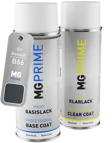 MG PRIME Peinture voiture Bombe aérosol pour Renault B66 Gris Eclipse. +1K | Graphitschwarz Metallic / Gris Eclipse Nacre Metallic, Kit peinture de base + vernis, bombes aérosols 400ml