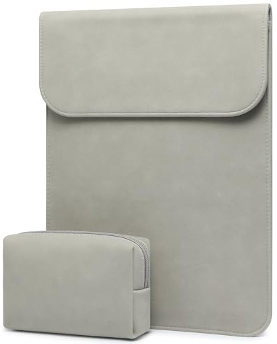 HYZUO 15-16 Zoll Laptop Hülle Tasche Laptophülle für MacBook Pro 16 M5/M4/M3/M2/M1 Pro/Max A3428 A3429 A3403 A3186 2026-2019, XPS 15, MacBook Pro 15 2015-2012 A1398, Kunstlederhülle, Hellgrau