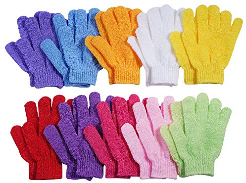10 Pairs Exfoliating Gloves,Made of 100% Nylon,10 Colors Double Sided Exfoliating Gloves for Beauty Spa Massage Skin Shower Body Scrubber Bathing Accessories.