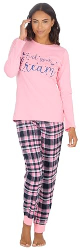 INSIGNIA Womens Ladies Logo Cotton Blend Flannel Pyjamas (UK, Numeric, 12, 14, Regular, Regular, Pink)