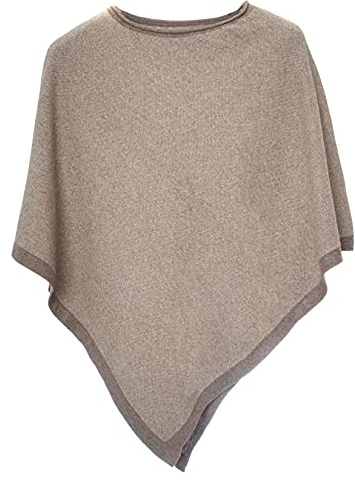 Poncho Mantella Donna fatto a maglia in Cashmere blend di Alta qualità. Disegno sale e pepe. Made in Italy (Tortora/Beige)
