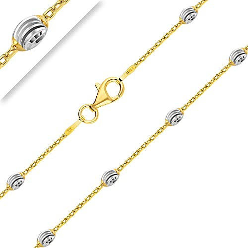 PLANETYS - Chaîne Maille Boule Moon Ovale Diamantée Argent 925/1000 Bicolore Plaqué Or jaune 18 Carats Largeur 3.2 mm Longueur: 55 cm