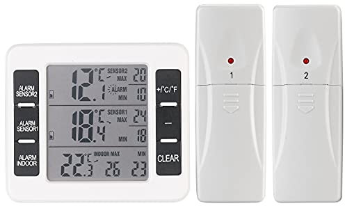 Rosenstein & Söhne Kühlthermometer: Digitales Funk-Kühl- & Gefrierschrank-Thermometer mit Raumthermometer (Gefrierschrank Überwachung, Thermometer für Kühlschrank, Temperaturüberwachung)