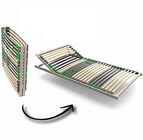 Lattenrost 80x200 cm FlexSTAR, Kopfteil VERSTELLBAR, Lattenrahmen mit 28 Leisten in 7 Zonen Härtegrad stufenlos REGULIERBAR, FERTIG MONTIERT geliefert freiliegende Kautschukkappen, aus Buche und Birke
