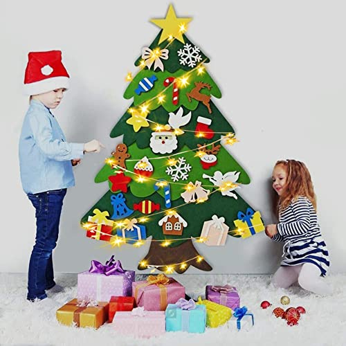 Set di 32 decorazioni di Natale in feltro fai-da-te - 10 cm di altezza - Da appendere al muro con 20 LED - Per neonati e bambini - Regalo di Natale - Decorazione murale per porta (angelo)