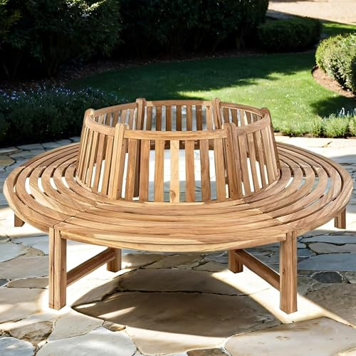 SAM Baumbank Timo, 360° kreisrunde Gartenbank, Teakholz massiv, Holzbank aus Massivholz, Sitzbank für den Garten, Durchmesser 220 cm, komplette Rundbank