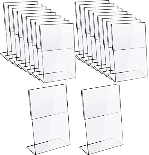 CCCYMM 20 Pcs A6 Acrylic Sign Holder Clear Picture Frame Photo Sign Slanted Back Brochure Display Stand Transparent Flyer Holder for Office Desktop Restaurant, 4 x 6 Inch (Vertical)