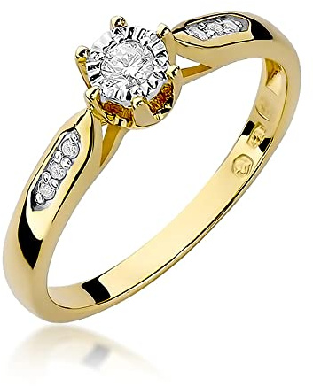 MARKO Damen Gold Verlobungsring mit 0.08Ct Diamant zusammen mit 0.05Ct Diamanten | 14 Karat Gold (585) | Goldring zusammen mit Box | Goldring für Frauen