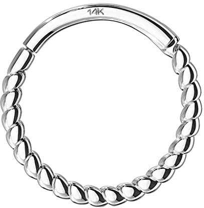 Piercingfaktor 585 Gold Segment Clicker Scharnier Ring Piercing Septum Tragus Helix Nase Nasenring Nasenpiercing Ohr Daith Geflochten| Weißgold 1,2mm x 6mm,