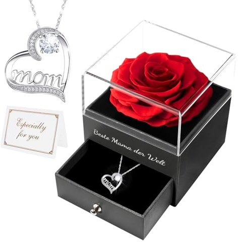 Miofula Ewige Rose Geschenke für Mama,Echte Infinity Rosen mit Halskette Damen Silber,Beste Mama Geburtstagsgeschenk für Mama,Blumen Schmuck Mutter Oma Geschenk zum Geburtstag Weihnachten Muttertag