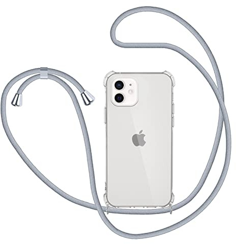 Handykette Hülle für iPhone 11 mit Band, Transparent Silikon Handyhülle für iPhone 11 mit Kette Stossfest Schutzhülle - Schnur mit Case zum Umhängen in Grau