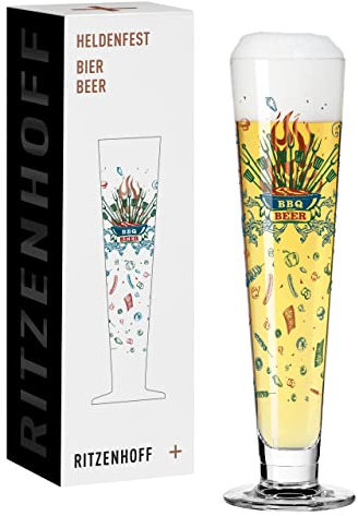 Ritzenhoff 1011014 Vaso de cerveza 330 ml - Serie Heldenfest, motivo nº 14 - barbacoa y cerveza - multicolor - Made in Germany