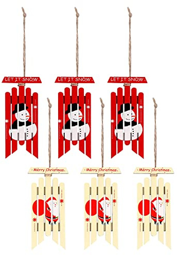 Momolaa 6 pièces Fournitures de décoration de noël Maison Centre Commercial Arbre de noël Habiller en Bois Bonhomme de Neige Vieil Homme Pendentif de noël Pavillon Luminaire Noire (Red, One Size)