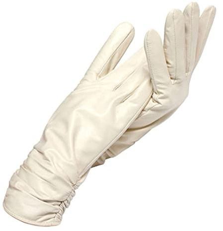 Simple Fashion Damen Handschuhe, Echtleder Damen Lederhandschuhe, Rot Schwarz Beige Grau Schwarz 25CM Damen Winterhandschuhe Weiß 6.5