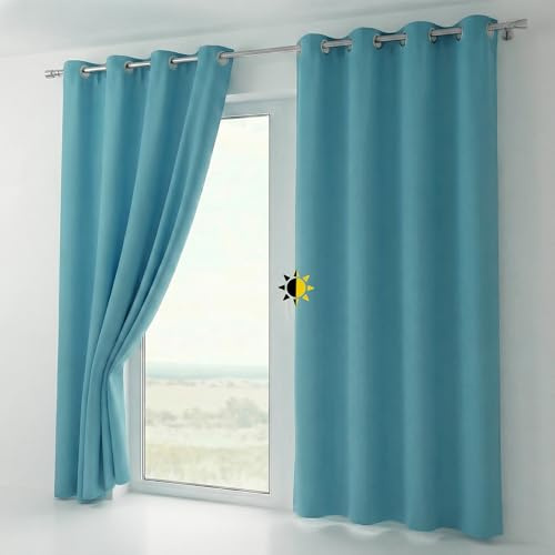 BEAUTEX Verdunkelungsgardine mit Ösen, Blackout Ösenschal Blickdicht abdunkelnd, Größe und Farbe wählbar (Breite: 140 cm, Höhe: 175 cm, Himmelblau)