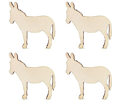 10pcs Wooden Donkey Craft Shape Unfinished Cutouts Blank DIY Slices 4mm Plywood Pieces Art Ornament Decoration (10cm)