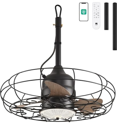 Orison Outdoor Ceiling Fans with Light, 21'' Wet Rated Outdoor Hanging Fan for Gazebo, Plug in Caged Lighting for Pergola Canopy, Hanging with Hook, 3 Color LED Light, Waterproof