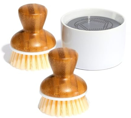Grove Co. Bubble-Up Dish Soap Dispenser & 2 Pack Brush Set, Ergonomically Designed Dish Scrubber, Removes Tough Messes, Gentle on Dishes, Sustainable Solution to The World's Waste