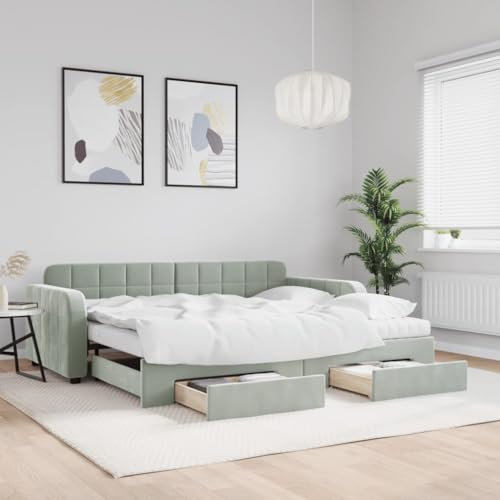 LAPOOH Tagesbett Ausziehbar mit Schubladen Hellgrau 90x200 cm Samt, Schlafsofa, Daybed, Bettsofa, Sofa Bed, Sofabett, Schlafcouch, Jugendbett, Bettgestell, Bettcouch 3197001