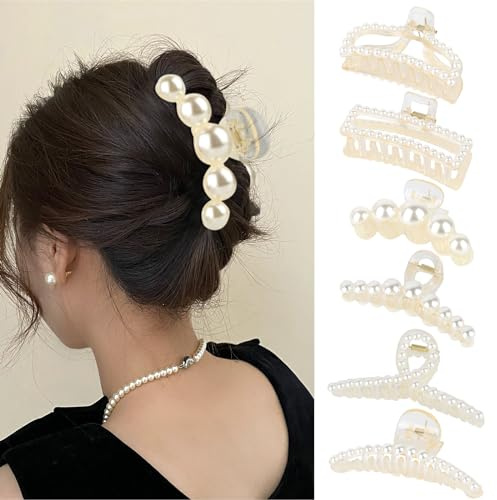 RVLZKCPG 6 Piezas Perlas Pinzas Pelo, Grande Pinza Pelo Hair Clips Antideslizante, Moda Pinzas de Pelo Pinza Pelo Mujer para Cabello Grueso y Fino