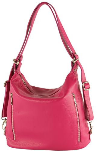 modamoda de T249 Damen Rucksack Schultertasche 2 in 1 aus Leder handmade in Italy, Farbe:Pink