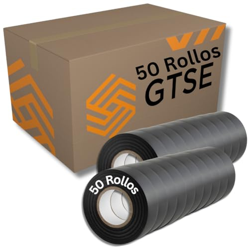 GTSE - Cinta aislante eléctrica negra 19 mm x 20 m 50 Rollos | Autoadhesiva y resistente al calor - Para proteger, agrupar y reparar cables eléctricos