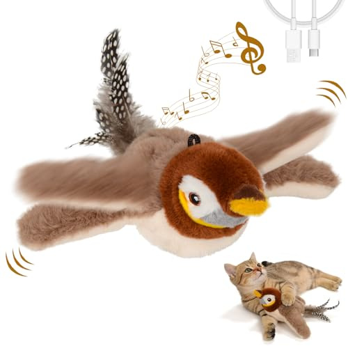 COLEESON Elektrisches Interaktives Katzenspielzeug Vogel, Selbstbeschäftigung Katzenzubehör mit Berührungssensor, Aufladbares Spielzeug mit Katzenminze für Intelligenz und Bewegung (C)