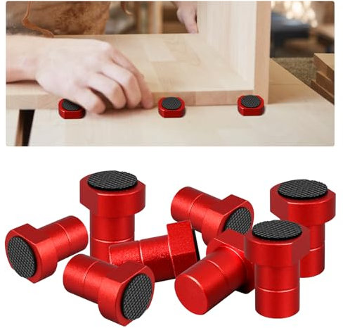 8 Pcs Bench Dogs Aluminum Alloy, 19 mm Bench Dogs for Woodworking with Non-Slip Pad for T-Track Woodworking Table Workbench Positioning Planing Plug (Red-19mm)