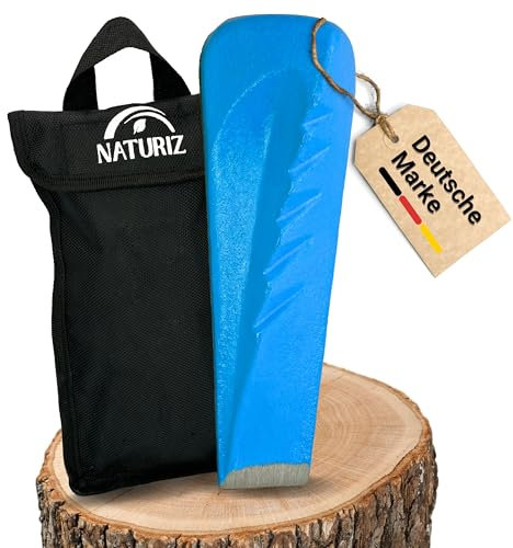 NATURIZ® Profi Spaltkeil für Holz inkl.Tasche & Schutzkappe - scharfer Drehspaltkeil für leichtes Holz spalten, Holzspaltkeil/Spaltkeil aus Stahl (2,3kg)