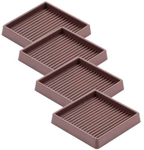 Glarks Brown 4Pcs 4 x 4in Square Shape Non Slip Furniture Pads Rubber Anti Skid Caster Cups, Leg Coasters Couch, Chair, Feet, and Bed Stoppers Anti-Sliding Floor Protectors for Furniture