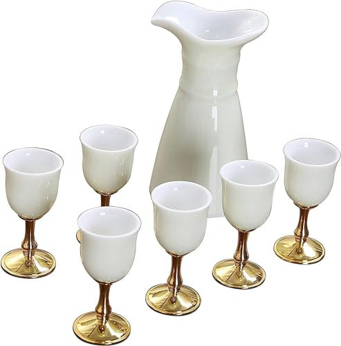 RWRAPS Sake Set Japanese, Sake Pot Sake Cup Modern Used for Home Party and Great Gifts, Sake Cups + Sake Pot + Gift box packaging,Red (White)