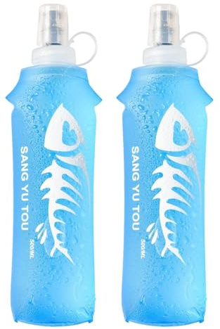 Gourde Souple Lot De 2 Bouteilles Pliables, 500ml Flasque Running Poche Hydaratation Réservoir Bouteille D'eau Pliable Soft Flask Gourde De Sport En Plein Air Pour Course À Pied Randonnée Cyclisme