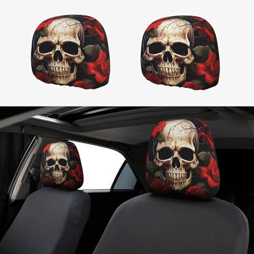 GlbnSHeric Autositz-Kopfstützenbezüge, Totenkopf, roserot, Universal Fit, 2 Stück