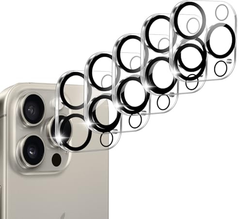 5 Pièces Caméra Arrière Protecteur pour iPhone 15 Pro 6,1 Pouces et 15 Pro Max 6,7 Pouces, Camera Protection, Film en Verre Trempé Dureté 9H, Ultra Résistant Film Verre Trempé, Facile à Installer-Tran
