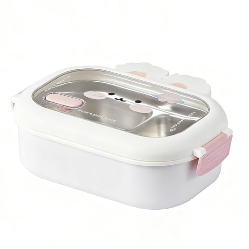 Epunk Lonchera de acero inoxidable para niños, con bonito compartimento de conejo, 22 x 8 x 7 pulgadas, lonchera Bento para adultos y niños, oficina, escuela, contenedor de alimentos, sin BPA