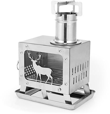 Mini Poele a Bois, Rechaud Camping en Acier Inoxydable, Poêle D'extérieur Portable, Mini Poêle à Bois pour Cuisiner, Faire Bouillir de L'eau et Chauffer