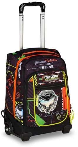 Mitama Trolley, 2 in 1, Schulranzen mit Rollen, Rucksack mit Trolleyfunktion für Kinder, ab 1. Klasse, für Schule, Reisen, Schulanfänger, schwarz