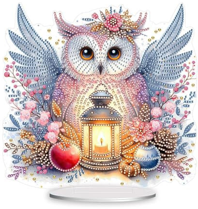 Barlone Diamond Painting Eule Aufsteller, Diamond Painting Erwachsene Kinder, Eule Tischdeko, DIY Diamant Malerei Kunst Set für AnfäNger Hausgeschenk Familie Deko Geschenk