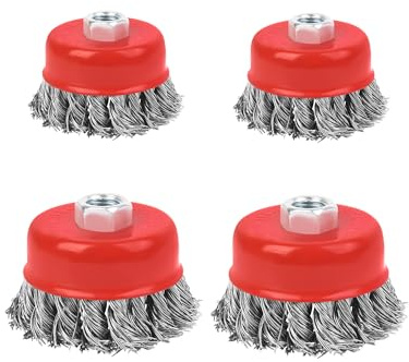 Brosse Métallique Nettoyage, 4pcs Brosse Conique pour Meuleuse d'angle, Brosse de Ponçage en Acier Torsadé pour Meuleuse d'angle(Diamètre de 65 mm et 75mm, M14)