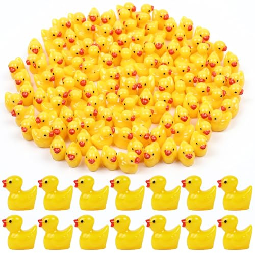 DiULi Mini Enten Harz Gelbe, 120 Stück Mini Resin Ducks Kleine Enten, Figuren Miniatur Mini Figuren Ente für Hausgartendekoration und Osternparty Geschenk, Mini Duck
