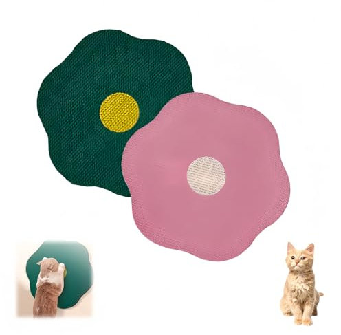 Almohadilla rascadora de flores para gatos en la pared, montado en la pared o plano, juguete para gatos, colores dopamina, almohadillas 2 en 1 para rascar y colgar para gatos (verde + rosa)