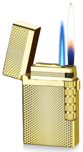 Metall Feuerzeug Doppelflamme, Jetflamme Sturmfeuerzeug, Gas Nachfüllbar Sturmfeuerzeug mit Jet Flamme Winddichte Jet Feuerzeug Gasfeuerzeug für Küche, Gebäck, Camping (Ohne Gas)