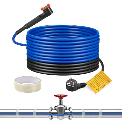 Ci-Fotto Câble Chauffants Antigel, Cable Chauffant Autorégulant (8M, 15W/M) avec Thermostat pour Protéger les Conduites d'Eau, Tuyaux de Maison en Métal/Plastique, Gouttières, Auges