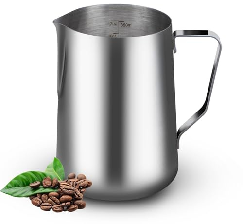 WELKOR 12oz Milk Frothing Pitcher-Stainless Steel Steaming Jug for Espresso, Cappuccino & Coffee-Heat-Resistant, Dripless Spout, Measurement Scale, Dishwasher Safe (350ml/12oz)