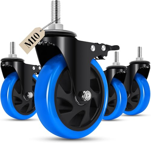 Humagineer 125mm Ruedas para Muebles Pesados con vástago roscado M10 x 1,5x 30mm, Rueda Giratorias Carga de 800KG, 360°Ruedas Pivotantes con Freno Muebles, Barbacoas, Carritos, Transporte, Juego de 4