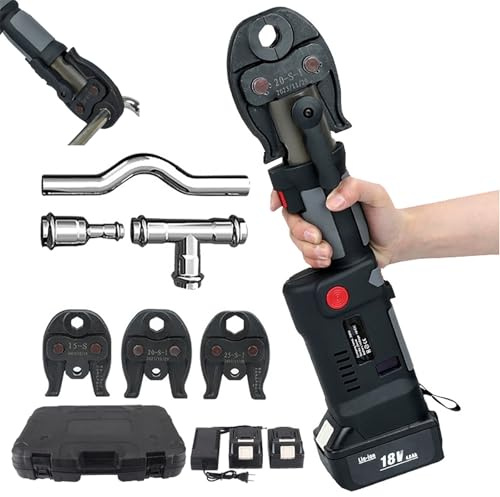 Strumento di crimpatura idraulico a batteria, kit di utensili per pressa idraulica senza fili, in acciaio inox portatile con 3 ganasce/2 batterie, tempo di pressatura: 3-4 secondi, serie 2